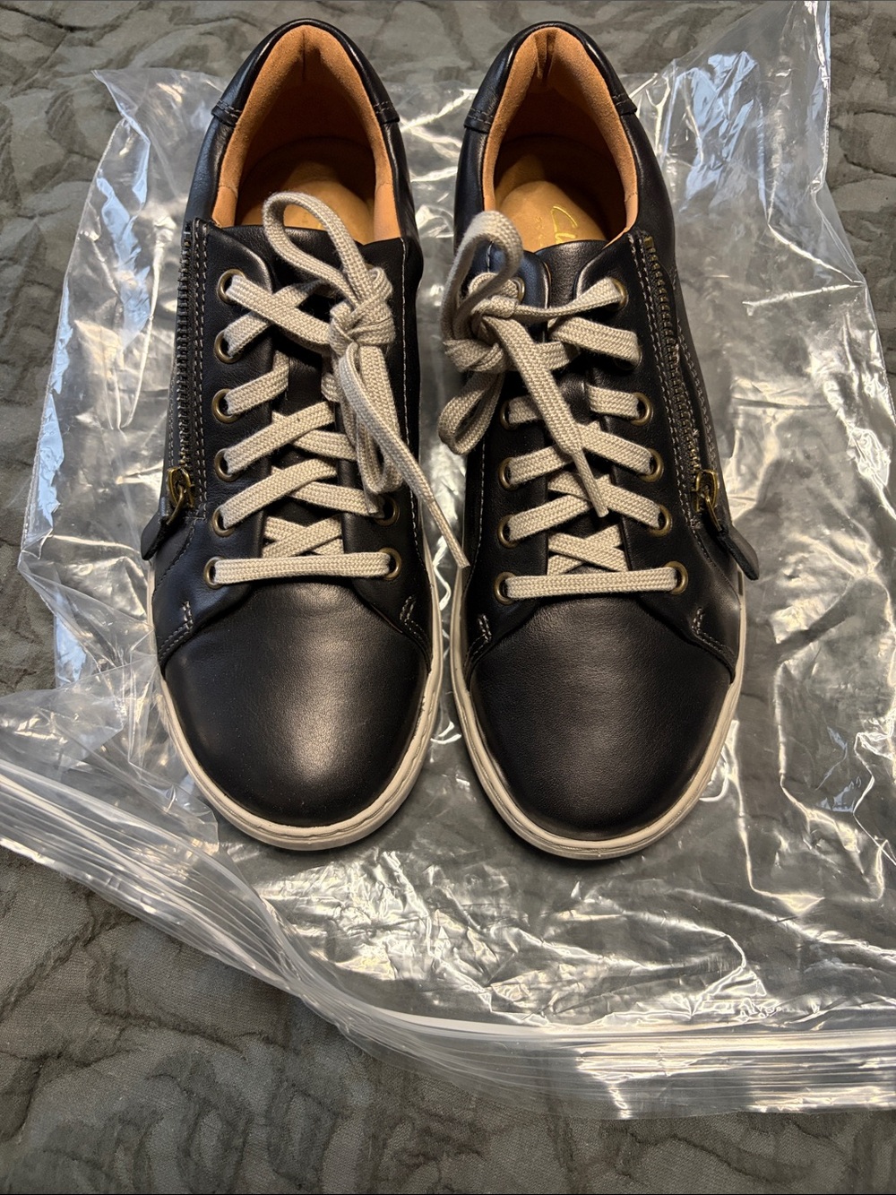 Clarks Black Leather Women's Sneakers with Cream Laces